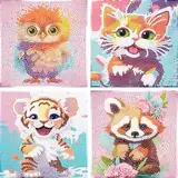 Wenfdrtr 4er Set Diamond Painting Kinder Tiere- 5D Diamant Painting Bilder Kinder, DIY Tiere Mosaik Basteln für Kreative Geschenkideen Mädchen Junge Ab 6 7 8 9 10 11 12 (15x15 cm)