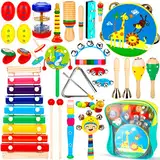 HYOJCWU Musikinstrumente Kinder Set - 33 Stück Instruments Percussion Holzspielzeug, Musikinstrumente für Kinder, Baby Kinder Montessori Spielzeug, Xylophone für Kinder, Geschenke für Kleinkinder