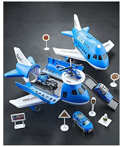 PQETBV Flugzeug-Parkplatz Spielzeug, 11 Stck Transport Flugzeug Spielzeug Set, DIY Flugzeug Spielset mit Rampefür Kinder ab 2 3 Jahre Junge Lernspielzeug für Junge Mädchen