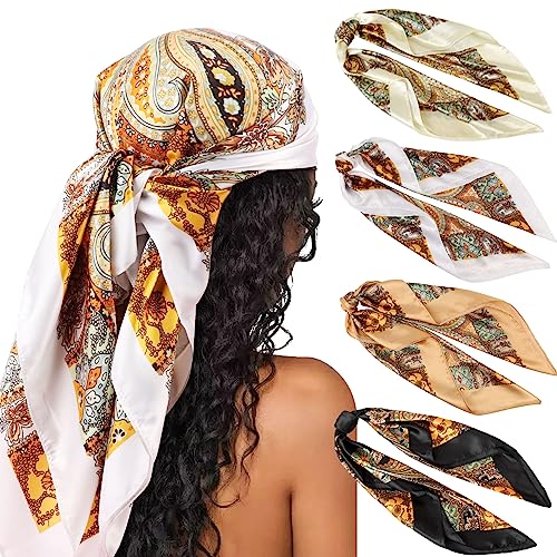 DRESHOW 90x90cm Große Quadratische Schals für Damen Seide Kopftuch Bandanas Haartuch Halstuch Haarschmuck