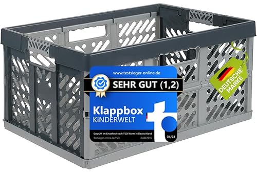 KiNDERWELT 45 Liter stabile Faltbox Klappbox Kunststoff bis 50 kg Gummi Handgriffe