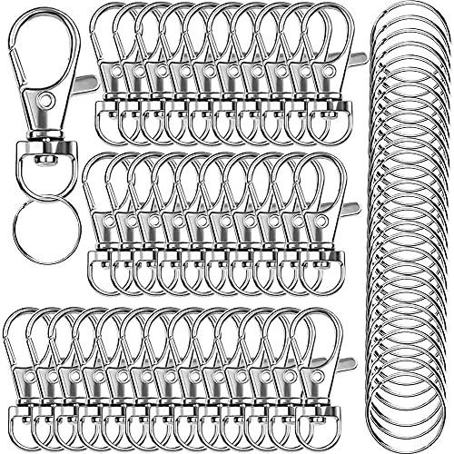 IPXEAD 100 Stück Premium Wirbel-Schlüsselband Karabinerhaken mit Schlüsselringen, Metallhaken Schlüsselanhänger, Haken für Schlüsselbänder, Schlüsselringe, Basteln, Silber