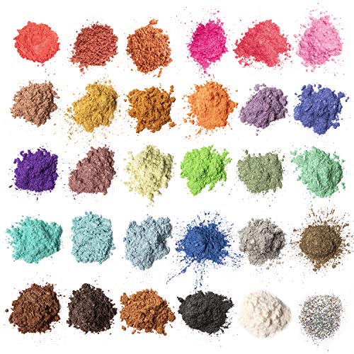 MENNYO Epoxidharz Farbe, Mica Pulver Glitter Seifenfarbe Set Pigment 30 Farben (5g, insgesamt 150 g) für Kunstharz Gießharz, Seife, Badebombe, Kerze, kosmetischer, Lidschatten, Nagellack, Schleim