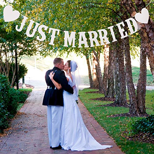 Just Married Girlande, Hochzeitsgirlande Deko Weiß Vintage, Just Married Banner Auto Plakat, Frisch Verheiratet Girlande Wimpelkette Hochzeit