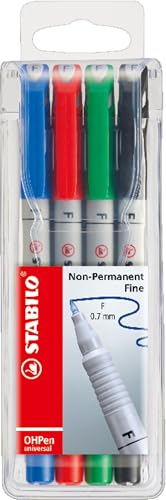 STABILO - Folienstift - OHPen universal - wasserlöslich fein - 4er Pack - grün, rot, blau, schwarz