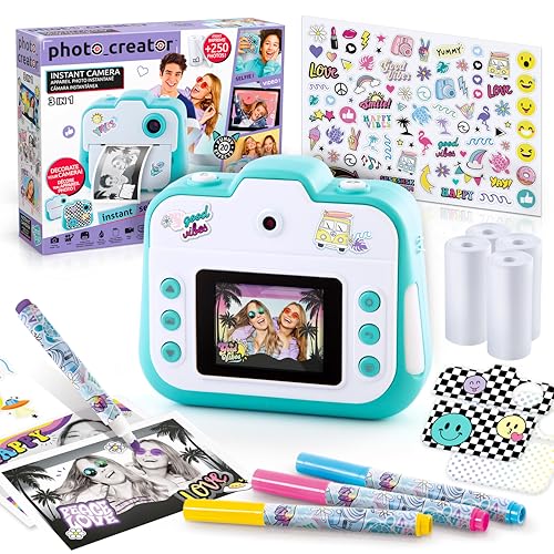 Canal Toys - Photo Creator CLK 001- Sofortbildkamera für Kinder-Instant-Druck Creator mit LCD-Display-Kinderkamera und Fotodrucker in one mit Thermopapier, 1 Set, hellblau