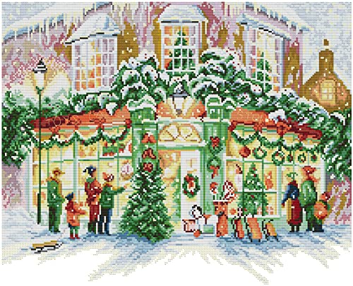 Awesocrafts Kreuzstich Stickpackungen Vorgedruckt Weihnachtsladen Bilder Vorlagen Sticken Set Vorgedruckt 14CT 2 Stränge