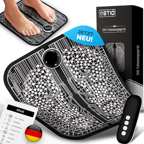 estio® EMS Fußmassagegerät inkl. Fernbedienung, Tragbares Fußmassagegerät mit 39 Stufen & 10 Modi, elektrischer Foot Massager für bessere Durchblutung