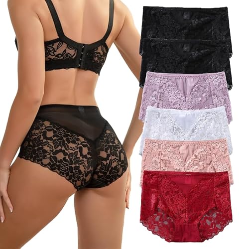 HiaLegion Unterhosen Damen Spitze Damen Slips Mehrpack Schlüpfer Damen Slips Schöne Unterhosen Damen Taillenslips Damen Sexy Unterwäsche Frauen M