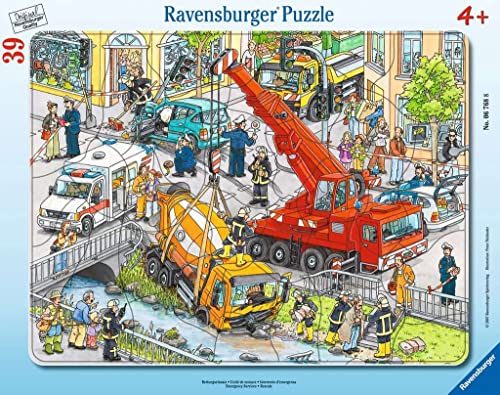 Ravensburger Kinderpuzzle - 06768 Rettungseinsatz - Rahmenpuzzle für Kinder ab 4 Jahren, mit 39 Teilen, Teal/Turquoise Green