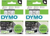 DYMO Original D1-Etiettenband | 9 mm x 7 m | schwarz auf weiß | selbstklebendes Etikettenband | für LabelManager-Beschriftungsgerät (Packung mit 2)