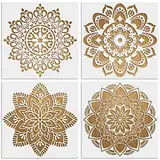 MWOOT 4 Stück Groß Mandala Schablonen Stencils Set, Wiederverwendbares DIY Malerei Vorlage Zubehör, Blume Handwerk Schablone zum Malen an der Wand Boden Fliese Kissen Dekoration (30x30CM)