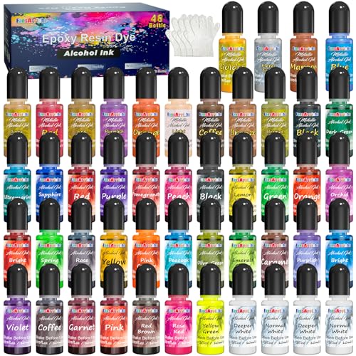 Alkoholtinten-Set - 48 lebendige Farben Tinte auf Alkoholbasis für Epoxidharzmalerei, hochkonzentrierte Alkoholfarbe, Farbfarbe für Harz-Petrischalenherstellung, Harzkunst, 48 x 10ml