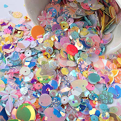 Bunt Pailletten zum Basteln, Glitzer Sequins Lose Pailletten DIY Irisierend Pailletten Bling Bling Pailletten Deko für Kunsthandwerk Kleidung Handyhülle Scrapbook Spielzeug Party,20g Mischfarbe D