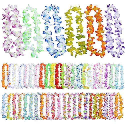 Hawaiian Lei 50pcs Hawaiian Girlande legt Halskette 38, 58 Zoll Blumenleis für Erwachsene und Kinder Leis für Luau Party Tropical Party Dekorationen