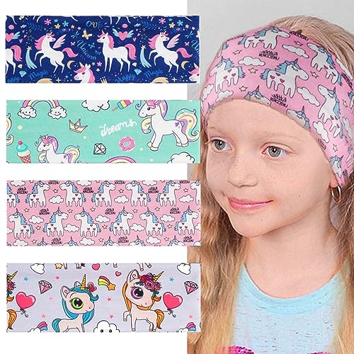 RYMAUP® 4er Pack Mädchen Einhorband, Hautfreundlicher Stoff, Kinderinsetzbar Haarband, Geeignet zum Make-up, Fitness (Einhorn)