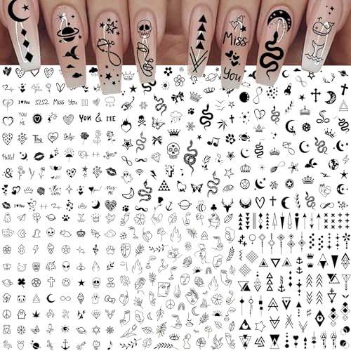 Bilizar Nagelsticker Selbstklebend 6 Blatt Nail Sticker Stern Mond Nagelaufkleber, Aufkleber Nagel Sticker Schwarz Abstrakte Dame Gesicht, Nagelsticker Geometrisch Dreieck Nageldesign Nail Art Zubehör