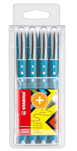 Tintenroller - STABILO worker+ colorful - medium - 4er Pack - blau