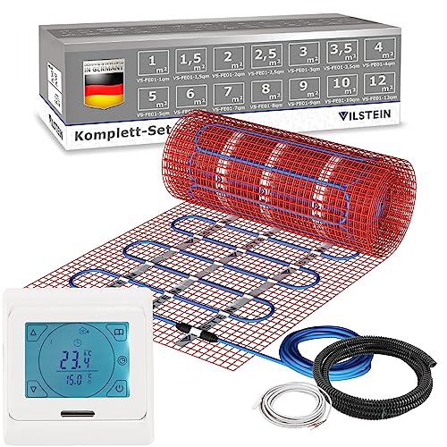 VILSTEIN Elektrische Fußbodenheizung für Fliesen Laminat und mehr I Komplett-Set I TWIN Technologie Heizsystem I Fußboden Heizmatte 150W/m² I 12.0x0.5m - 6 qm