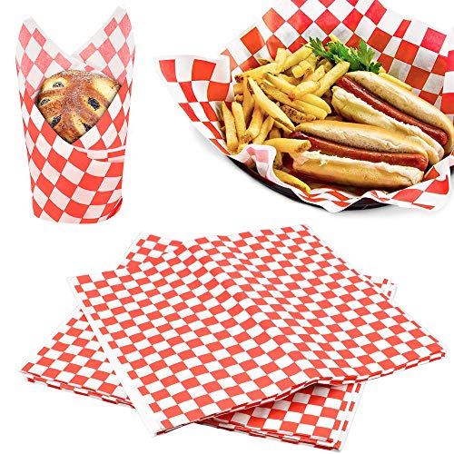 AFASOES 100 Stück Checkered Deli Basket Liner Lebensmittelverpackung Papier für Lebensmittel Fettbeständig Wrap Papier Kariertes Lebensmittel Papier für Sandwich Fast Food Snacks Brot Hamburger