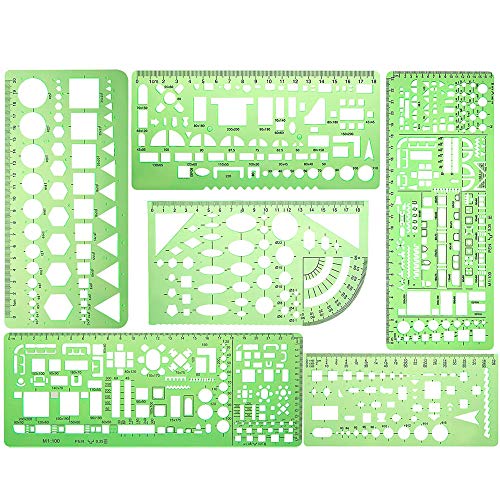 KINDPMA 6 Stück Zeichenschablone Technisches Zeichnen Geometrische Schablone Architektur Kreisschablone Geometrie Set Elektro Vorlage Lineal Set für Elektrotechnik Maschinenbau Architektur