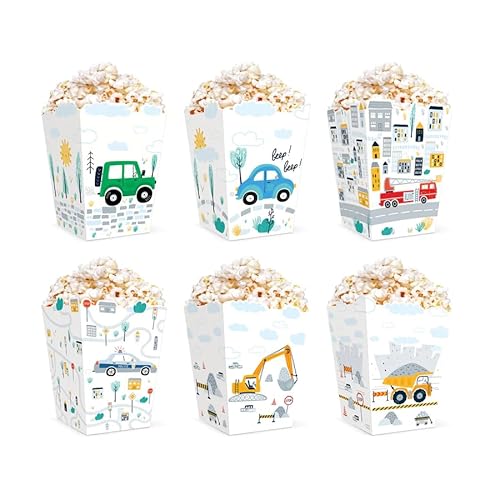 6 x POPCORN BOXEN * Autos * aus Pappe für Party und Geburtstag // Kinder Geburtstag Party Set Einweg Box