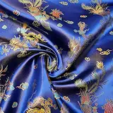 Chinesischer Brokatstoff, traditionelles Drachenkleid, bestickt, Seidensatin, orientalisch, Marineblau