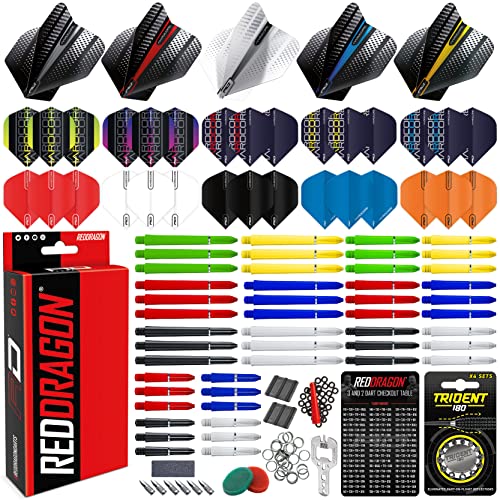 RED DRAGON 200-teiliges Set-Dart-Zubehörpaket - Dartflüge, Nylonschäfte (Griffe) und Zubehör - Dart-Zubehörset für Profi-, Turnier- oder Indoor-Heimspiele