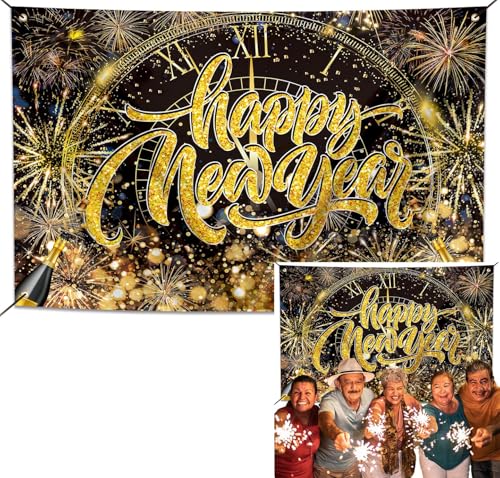 LIANNE 2,1 x 1,5 m Happy New Year Hintergrund 2025 Silvester Hintergrund Countdown Fotohintergrund 2025 Party Feuerwerk Champagner Banner Foto Requisiten