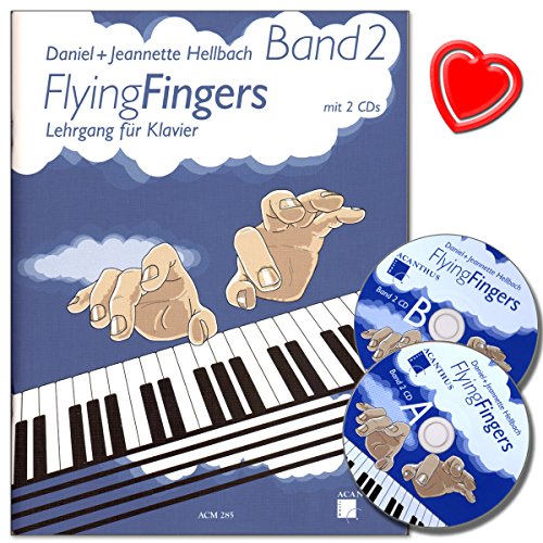 Acanthus Music Flying Fingers Band 2 – Schulklavier mit 2 CDs und farbigem Herznotenclip – Arbeitsmaterial für Technik, Improvisationstheorie und Wissensnotiz – Autor Daniel Clear BACH