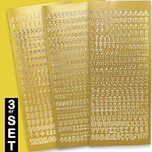 WIKAKERZEN Sticker Buchstaben-Set Groß- und Kleinbuchstaben mit Zahlen zum Beschriften von glatten Flächen wie Kerzen zur Taufe Kommunion oder Hochzeit (Schriftart Gerade, Gold)