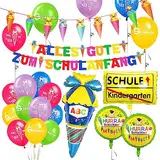 Einschulung Schulanfang Schuleinführung Deko, Alles Gute zum Schulanfang Girlande, Zuckertüte Banner, Schulkind Luftballons, Folienballon Zuckertüte Schulkind Einschulung für Jungen