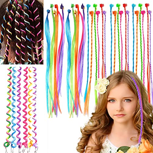 KEYRI 36 Stück Farbige Haarverlängerung Bunte Clips Haarschmuck Mädchen Kinder Haarsträhnen zum Einklipsen für Party Festival Deko Geschenke