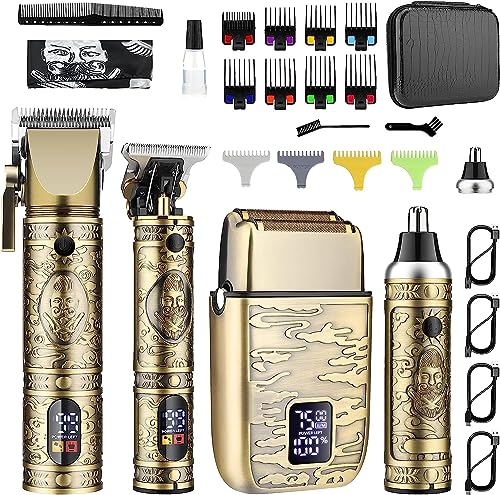 Suttik professioneller Haarschneider Trimmer Set für Männer Elektrischer Rasierapparat Rasierer Kabelloser Haarschnitt Haarschneidemaschine Barttrimmer LCD-Display Herren-Pflegeset Geschenke für ihn