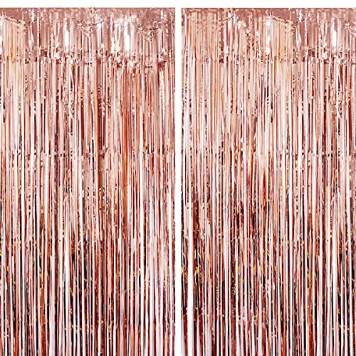 Lametta Vorhänge Rosegold, 2x Folie Fransen Vorhang Schimmer, Metallic Tinsel Vorhange Hintergrund Fringe Glitzervorhänge Fransenvorhang Metallfolie fur Party Deko Geburtstagsdeko -2stk-