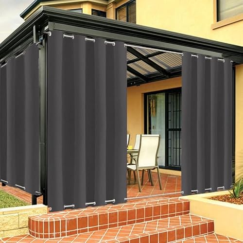 Outdoor Vorhang Wetterfest mit Ösen Oben und Unten, Outdoor Vorhänge Sonnenschutz Wasserdicht Blickdicht Gardinen für Pavillon, Benutzerdefinierte Größe -1 Stück, Dunkelgrau, B135xH132cm