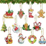 12 Stück Weihnachten 5D Diamond Painting Anhänger,DIY Diamant Malerei Schlüsselanhänger Kits für Kinder Erwachsene,Weihnachtsbaum Weihnachtsmann Schlüsselbund Strass Malerei Kunst Ornamente Dekoration