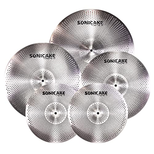 SONICAKE Cymbal Set mit geringer Lautstärke 14" HiHat+16" Crash+18" Crash+20" Ride Beckenset Sliver 5 Stücke