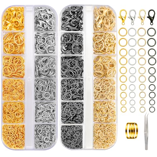 DIYDEC 2042 Stück Metall Offene Ringe, silbere goldene Sprungringe Schmuck Reparatur Ringe offene Biegeringe für Halskette Ohrringe Armbänder DIY Schmuckherstellung