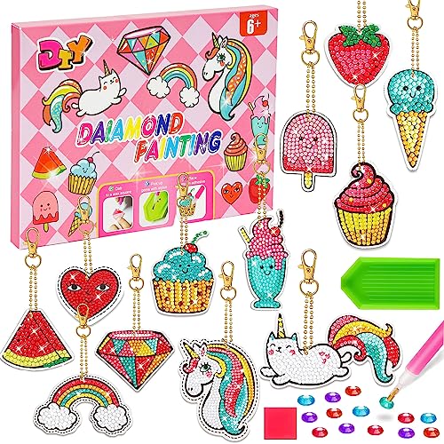 12 Stück 5D Diamant Painting Kinder,Geschenke für Mädchen,Diamant Painting Kinder Keychain,Bastelset Kinder ab 6 Jahre,Weihnachten Kindertag Geburtstagsgeschenk für 6-7-9-10-12 Jahre