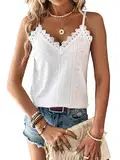 Haibang Tank Top Damen Cami Top mit Spitze V-Ausschnitt Sommer Oberteile Elegant Spaghetti Top Sexy Halter Sommershirt Locker Spitzentop Lässig Ärmellose Camisole Shirt