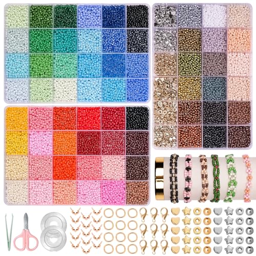 JHWELRG 36500 stück 72 Farbe Bunte Perlen für Armbänder 3mm Perlen Set,DIY Halsketten Schmuckherstellung Set mit Buchstabenperlen zum Auffädeln, Geschenkeidee für Weihnachten,Geburtstag,partys