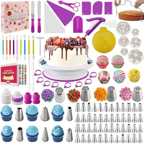 Torten Zubehör Set 301 Stück, Nifogo Tortenplatte Drehbar, Spritzbeutel mit Tüllen, Spritztüllen Set, Backzubehör, Kuchen Dekorieren Zubehör für Anfänger