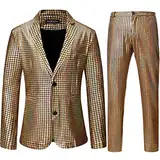 LucMatton Herren 2-teiliges Disco-Set, glänzende Jacke und Hose, metallische Pailletten, gold, XL