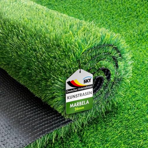 KARAT Sky Kunstrasen Outdoor Rasenteppich Meterware - Grasteppich - Rollrasen - Kunststoffrasen - Rasen für Balkon & Garten Rasen Teppichboden für Außen nach Maß 26mm Höhe, Marbella 200x600 cm