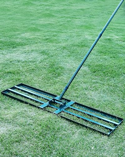 Signstek Rasen Nivellierungsrechen, 43 x 25 cm Lawn Leveling Rake, Rasen Sanden Harke Edelstahlgriff, Garden Rechen Vertikutierer für Golfplatz, Garten