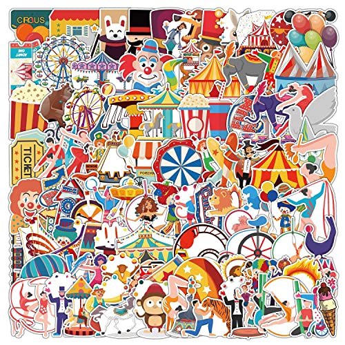 AUCEKO 100 Stück Zirkus Aufkleber Pack Bunte Zirkusmuster Sticker Set wasserdichte Vinyl Sticker für Laptop Kinder Autos Motorrad Fahrrad Skateboard Gepäck Koffer Computer Aufkleber Graffiti Decal