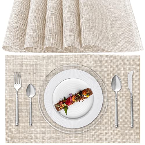 Tischsets Abwaschbar 6er Set, Platzset PVC Hitzebeständig rutschfest, Platzdeckchen für küche Speisetisch Hotel, 45x30cm (Beige)