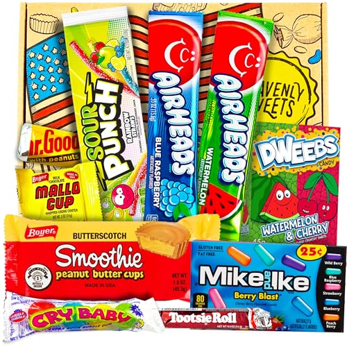 Heavenly Sweets | Amerikanische Süßigkeiten Geschenkbox | Süßigkeitenbox | USA Süßwarenkorb mit Schokolade | Gemischter Präsentkorb für Kinder und Erwachsene | Geburtstag, Jubiläum, Vatertag Auswahl