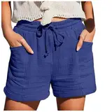 Shorts Damen, Kurze Damen Hose, Freizeit Fashion Kurzhose Taschen Tunnelzug Sporthose Stretch Bequeme Stoffhose Einfarbig Musselin Sommerhose Atmungsaktiv Sweatshorts